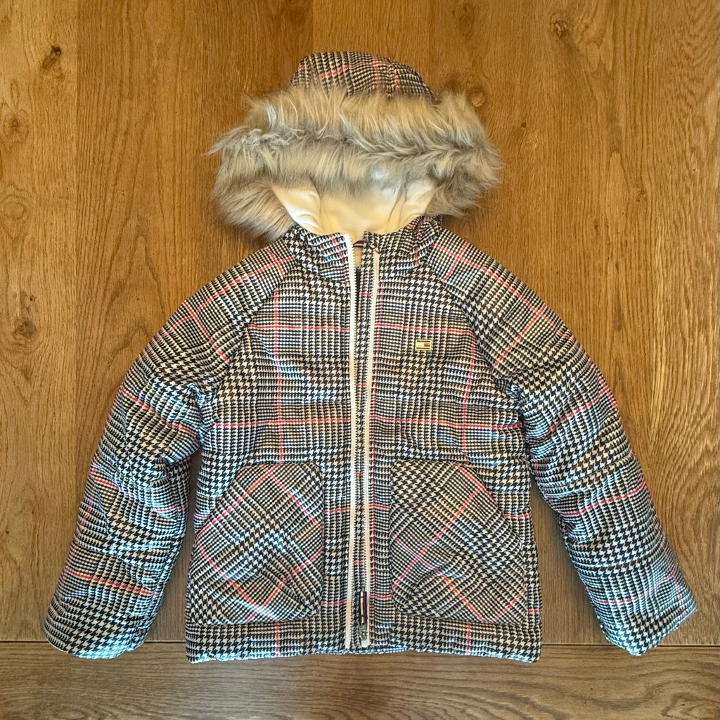 Girl’s Tommy Hilfiger Toddler Glenplaid Hooded Puffer Jacket Size M 8/10